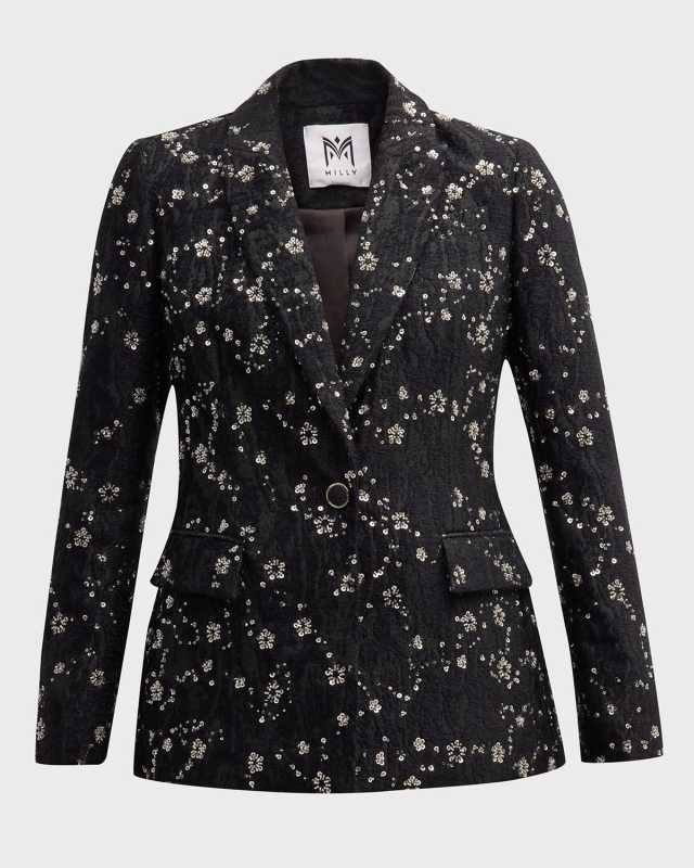 Alexa Single-Button Bead & Sequin Blazer